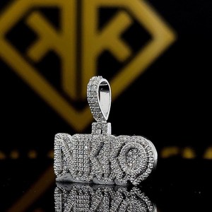 Pendentif Hip Hop personnalisé pour enfants et hommes, personnalisez votre lettre, votre numéro, bijoux en moissanite glacée, argent sterling - Product Image 1