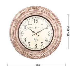 Grande horloge murale antique rétro en métal ronde silencieuse vintage étanche pour extérieur avec affichage de la température et de l'humidité - Product Image 2