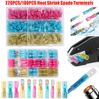 100/220PCS Terminales de crimpado termocontraíbles de cobre, conectores aislados macho y hembra tipo pala, chapados en latón, 250V 22-10AWG, modelo industrial