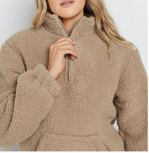 Quantité minimale de commande bas 100% coton épaule tombante quart Zip sweat de haute qualité personnalisé blanc plaine surdimensionné sweat femmes - Product Image 3