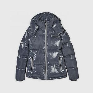 2023 pesado con capucha de alta calidad grueso diseñador gris invierno Oem Logotipo de gran tamaño personalizado hombres chaqueta acolchada brillante - Product Image 3