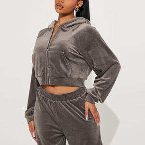 Ensemble de deux pièces de survêtement en velours brodé personnalisé pour femmes survêtement décontracté et lourd survêtement de jogging - Product Image 2