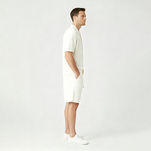 Set Personalizzato da <span class=keywords><strong>Uomo</strong></span>: Top in <span class=keywords><strong>Maglia</strong></span> <span class=keywords><strong>a</strong></span> <span class=keywords><strong>Costine</strong></span> 100% Cotone e Pantaloncini con Elastico in Vita, Maglione da Loungewear - Product Image 2