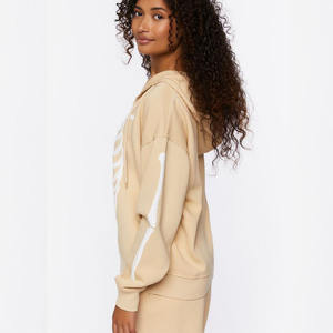 Sweat à capuche zippé avec patch tissé en détresse personnalisé pour femmes veste d'hiver décontractée avec badge logo avant col à capuche épaule tombante - Product Image 2