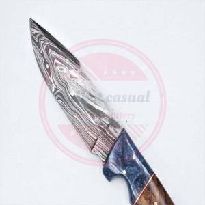 Cuchillo de caza de hoja fija, cuchillo desollador de acero de Damasco para acampar al aire libre, cuchillos desollados para acampar de espiga completa - Product Image 4