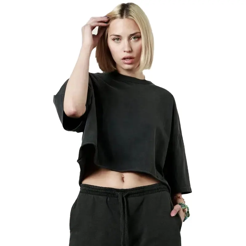 New Loose Fit Cotton Cropped Cut Shirt Comfortable Factory Manufacturing Customized Design Crop Top Ladies T-Shirt