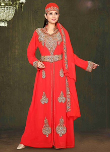 Caftán islámico Georgette bordado rojo - Product Image 3