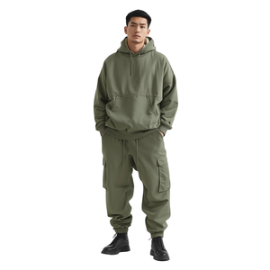 Premium Layered Panel Hoodie <b>Jogger</b> Sweatsuit Heavy Cotton Casual Set Factory Supply - Product Image 4
