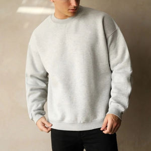 Jersey de lana de gran tamaño para hombre, jersey de entrenamiento con hombros caídos, cuello redondo, jersey de gimnasio activo, sudadera básica, mezcla de algodón de 430Gsm - Product Image 6