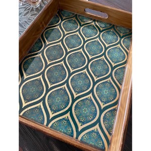 Plateau de service en bois avec poignées plateau ottoman cadeau pour nouvelle cuisine plateau peint floral décoratif - Product Image 3