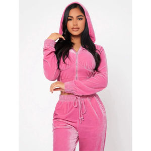 2025 New Custom Logo <b>Velvet</b> <b>Tracksuit</b> for <b>Women</b> Stylish 2-Piece Set Crop Tops and Sweatshirt Jogging Sweatsuit for Winter - Product Image 5
