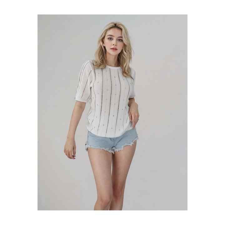 Pearl Detailed Summer Knitwear Blouse