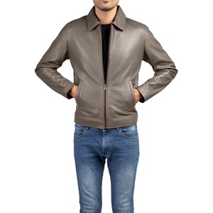 Dernière conception confortable de haute qualité en peau de mouton col rabattu hommes mode veste en cuir avec manches complètes - Product Image 2