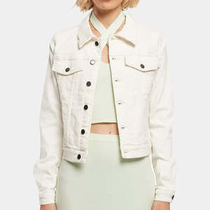 แจ็คเก็ตยีนส์ออร์แกนิคสีเบจสำหรับผู้หญิง รุ่นขายดีล่าสุด ผลิตตามสั่ง (OEM) ระบายอากาศได้ดี ติดกระดุม ผ้าฝ้าย ใส่สบายทุกฤดู - Product Image 1