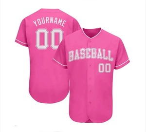 Maillot de baseball unisexe rose personnalisé à manches courtes, respirant, 100 % polyester, imprimé par transfert thermique, nom et numéro de l'équipe, protection UV - Product Image 1