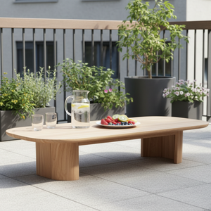 Table basse en teck massif de haute qualité, forme ovale, résistante aux intempéries, mobilier d'extérieur polyvalent pour appartement, salon - Product Image 4