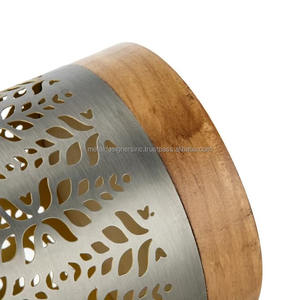 Bougeoir ouragan moyen en métal brossé et bois brun Centres de table Fêtes de mariage Événements - Product Image 4