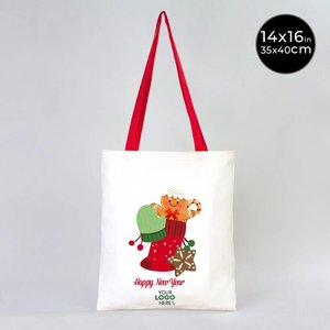 Sac fourre-tout en coton personnalisable avec poignée rouge imprimée pour le Nouvel An, 14'' 16'' (35 40 cm) - Product Image 4
