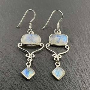 Amazing Renewal Moonstone 8X12mm Pyramid Shape Brass Vintage IGI Certified <b>Dangle</b> <b>Earring</b> Engagement Gift - Product Image 1