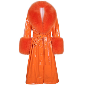 Abrigo de Invierno de Lujo para Mujer, Piel de Oveja Genuina de Alta Calidad, Cuello y Puños de Piel de Zorro Real, Cierre de un Solo Botón, Estilo Casual Largo - Product Image 5