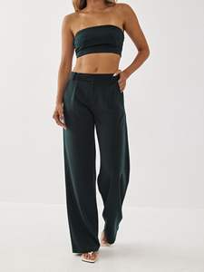 Pantalon de bureau pour femme, mi-long, en tissu mélangé de coton, taille élastique, respirant, coupe ajustée, tendance, printemps - Product Image 3