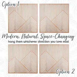 Hiện đại Gỗ trừu tượng dòng tấm thiết lập của 2 23.5x23.5 inch tối giản núi tường nghệ thuật cho phòng khách trang trí nội thất dễ dàng treo - Product Image 3