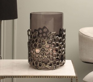 Handcrafted Vintage Aluminium <b>Candle</b> Stand With Hurricane Glass Perfect For Elegant Living Bedroom And Dining Decor - Product Image 4