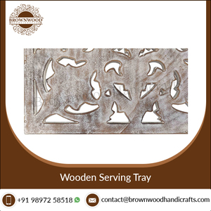 Bandeja cuadrada tallada a mano blanca quemada de madera MDF de alta calidad con asas para servir y decoración del hogar Bandeja de madera grande - Product Image 6