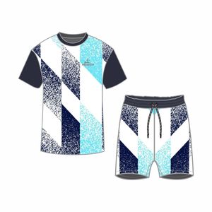 T-shirt décontracté à col rond et manches courtes et short de survêtement lourd sublimé avec logo personnalisé, ensemble deux pièces pour homme, été - Product Image 2