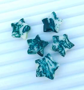 Piedra preciosa estrella de ágata de musgo verde, 5 piezas de piedras sueltas pulidas para joyería - Product Image 4