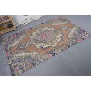 พรมตุรกีวินเทจ4x7ft สีเบจสีฟ้าแบนสานเย็บปะติดปะต่อกันผ้าขนสัตว์ที่มีน้ำยางสำรองสำหรับตกแต่งห้องนั่งเล่นวัยรุ่น - Product Image 2