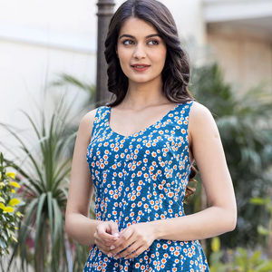 ชุดเดรสลำลองผ้าเรยอน100% หรูหราเป็นมิตรกับสิ่งแวดล้อมพิมพ์ลายดอกไม้ด้วยลวดลายชาติพันธุ์เสื้อระบายอากาศสวมใส่ได้ทุกวัน - Product Image 1