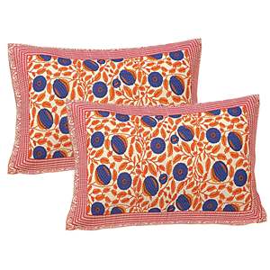 Orange <b>Floral</b> 240 TC 100% Cotton Super King Bedsheet Set with 2 Pillow Covers 3-Piece Comforter for Home Use (SHKV1107) - Product Image 3