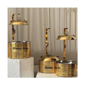 Juego de calentador de alimentos de acero inoxidable hecho a mano de 3 platos de frotamiento de buffet de comida de diferentes tamaños del mejor exportador de la India - Product Image 1