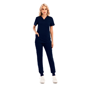 unisex women's men's elastic logo custom nursing v-neck top pant jogger scrub hospital <b>doctor</b> uniforms scrub uniform scrubs <b>set</b> - Product Image 5