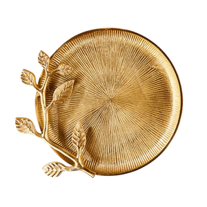 Plateau ovale élégant en aluminium moulé, design brindilles, fait main, doré, décoratif, pour table basse, buffet d'hôtel de luxe, écologique - Product Image 6