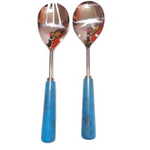 Ensemble de couverts à salade en acier inoxydable écologique avec manche en résine, passe au lave-vaisselle, 2 pièces, cuillère et fourchette de service pour la cuisine, la salle à manger, cadeau - Product Image 2