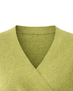 Women Olive Green Wrap Style Knit Sweater Long Sleeve V Neck Soft Casual Winter Top Elegant <b>Ladies</b> Fashion Pullover Daily Wear - Product Image 5
