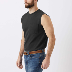 OEM T-shirt classique personnalisé avec poche sans manches pour hommes T-shirt en coton doux avec poche poitrine T-shirts pour hommes - Product Image 4