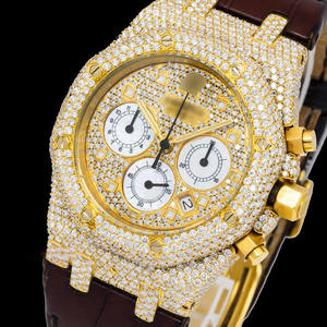 Reloj de pulsera analógico clásico Moissanite Diamond para hombre, caja de acero inoxidable, correa de cuero, resistente al agua, estilo Hip Hop, venta al por mayor - Product Image 2