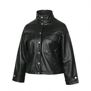 Chaqueta de Motociclista de Cuero de Oveja Negra para Mujer, Marca LEATHER TEX, Transpirable, con Tela Oxford, Estilo Vintage, Corte Holgado - Product Image 1