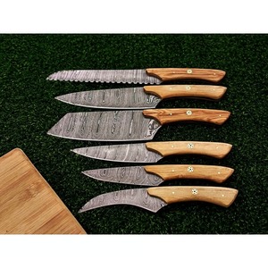 Meilleur ensemble de couteaux faits à la main 6 pièces, ensemble de chef à lame en acier damas, magnifique ensemble de cuisine manche en bois avec gaine en cuir - Product Image 2