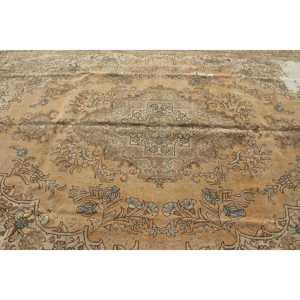Vintage Rug, 8.7x12.8 ft Turkish Rug, <b>Brown</b> Blue Ikat <b>Wool</b> Rug - Product Image 5