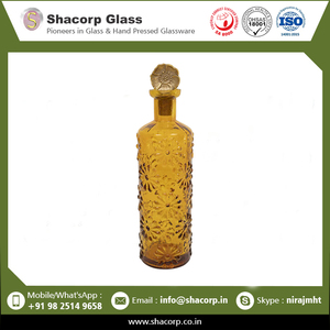 Florero de vidrio de botella de alta calidad Florero de botella de vidrio en relieve de girasol cautivador soplado por boca - Product Image 2