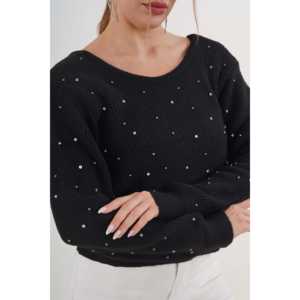Pull noir brodé rose pour femme avec design dos nu, vente en gros - Product Image 2