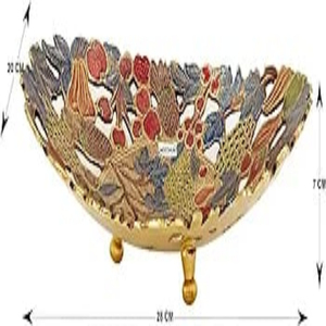 Bol ovale en laiton fait main de 28 cm avec Meena Work multicolore et sculpture en métal écologique au design floral pour les occasions de fête - Product Image 3