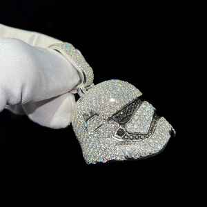 Moissanite diamant masque pendentif à breloque en argent sterling 925 Hip Hop pendentif personnalisé bijoux fins pendentifs et breloques - Product Image 5