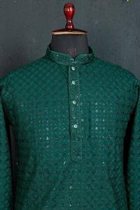 Indian Pakistani Style Men's Traditional Festival Wear Heavy REYON <b>Beautiful</b> Embroidery Sequence Work Fancy In-Stock Kurta - Product Image 6