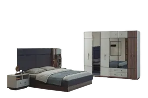 आधुनिक बेडरूम फर्नीचर लक्जरी डबल बेड 2x बेडसाइड टेबल अलमारी