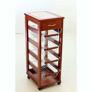 Carrito Utilitario Moderno de Madera de Haya Maciza MASLEGNO, Ahorra Espacio, con Cesta de Hierro, Ruedas de Plástico y Cajón, para un Uso Elegante en el Hogar - Product Image 1